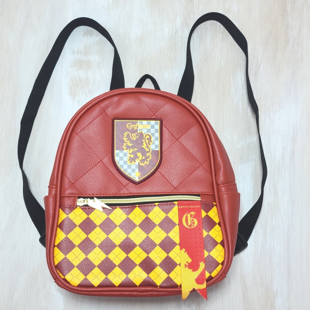 Harry Potter Gryffindor Mini Backpack Red Quilted Lion Crest Checkered Bag